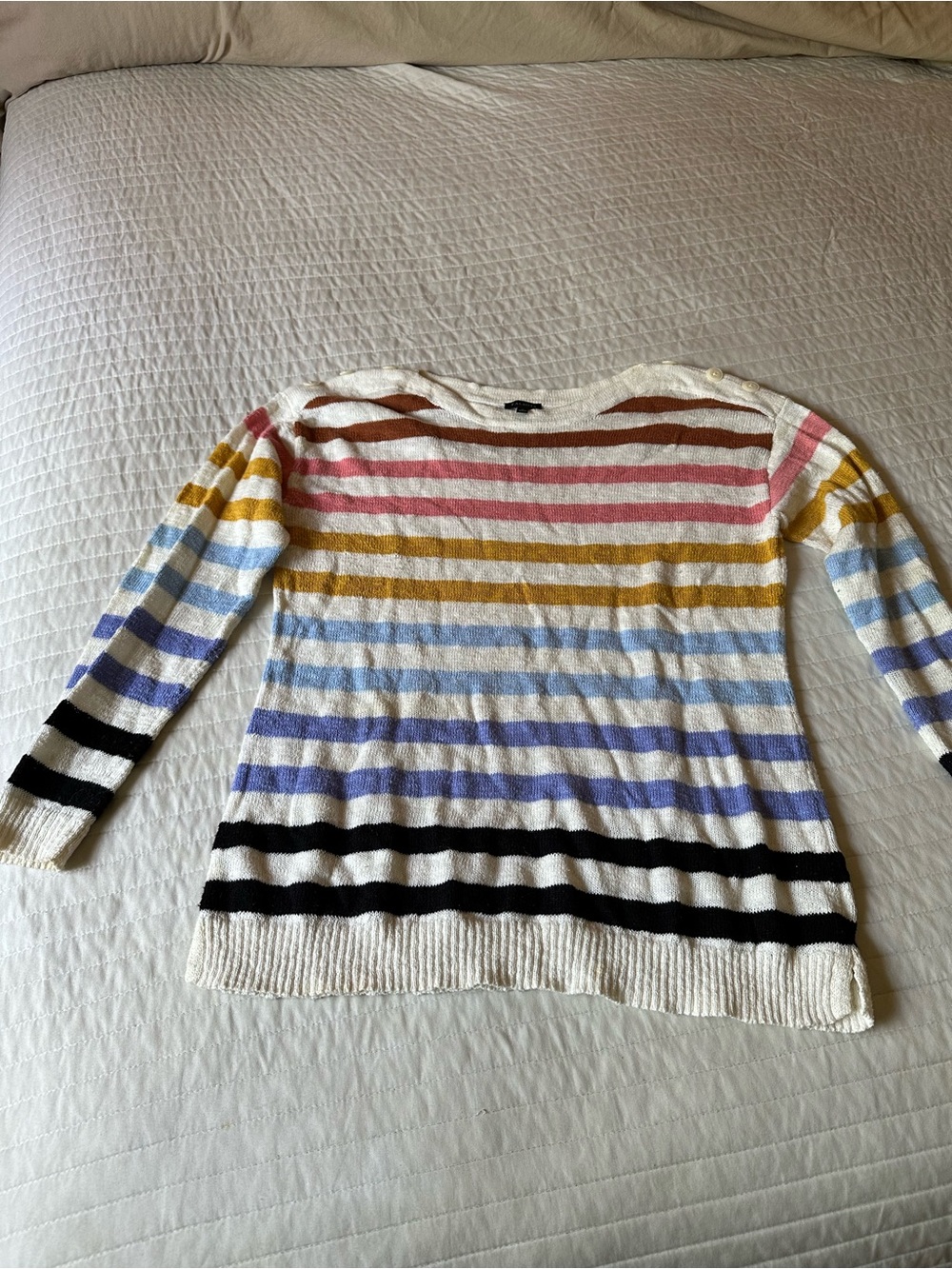 Talbots Cream Rainbow Striped Knit Top